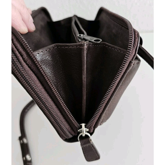 Vintage FOSSIL Dark Brown Leather Crossbody Purse Wallet Organizer - Very Clean - Picture 10 of 15